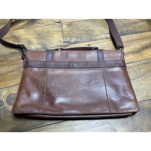 Vintage Fossil Leather Messenger Briefcase Brown Bag - Picture 5 of 15